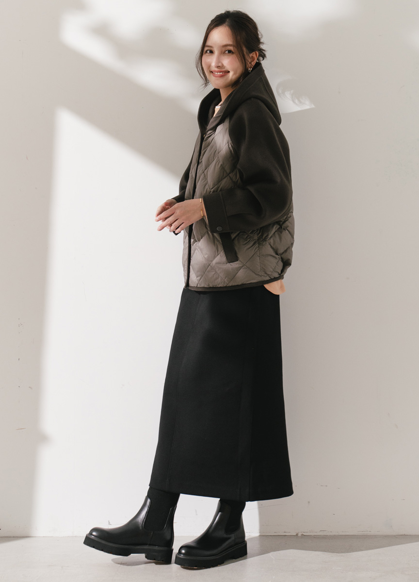 菱格紋拼接羽絨大衣      